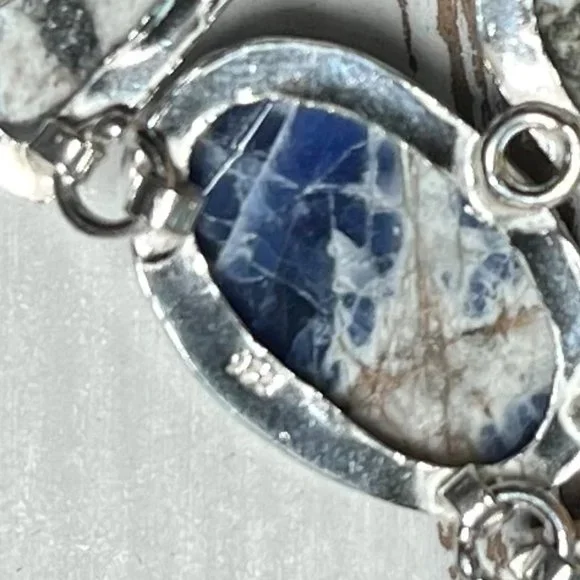 Sodalite Bracelet Handmade Stone Gemstone 925 Silver Large Ethnic Bohemian New!